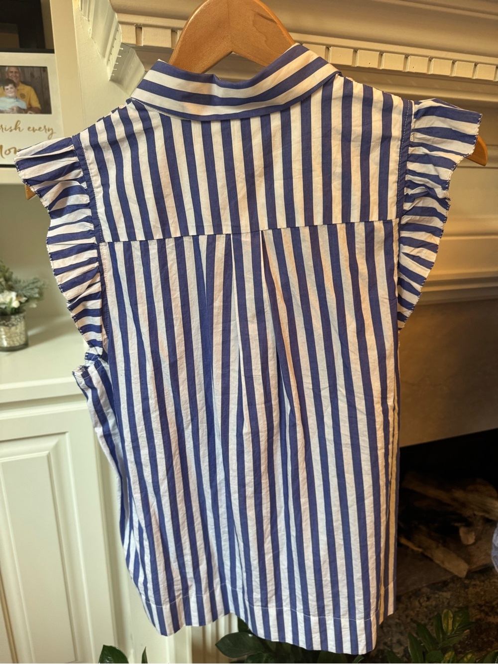 J. Crew Navy and White Striped Ruffle Front Sleeveless Blouse. Size M. NWT. - Picture 3 of 3